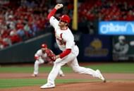 Mikolas #39 of the St. Louis Cardinals throws a pitch against the Washington Nationals during the first inning in game one of the National League Championship Series at Busch Stadium on October 11, 2019 in St Louis, Missouri.